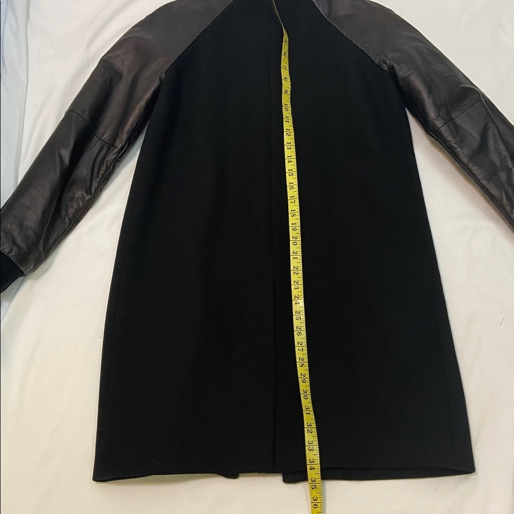 Women’s Black Varsity Bomber Wool Coat With Leather Sleeves. Bust-40 inches - Picture 5 of 11